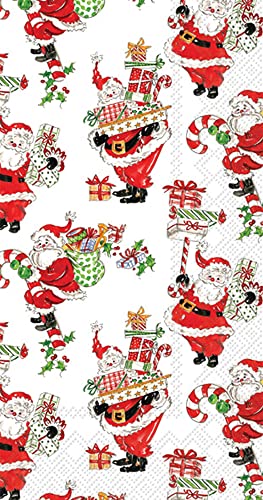 Boston International Rosanne Beck Winter Holiday Christmas IHR 3-Ply Guest Towel Buffet Paper Napkins, 16-Count, Holly Jolly Santas