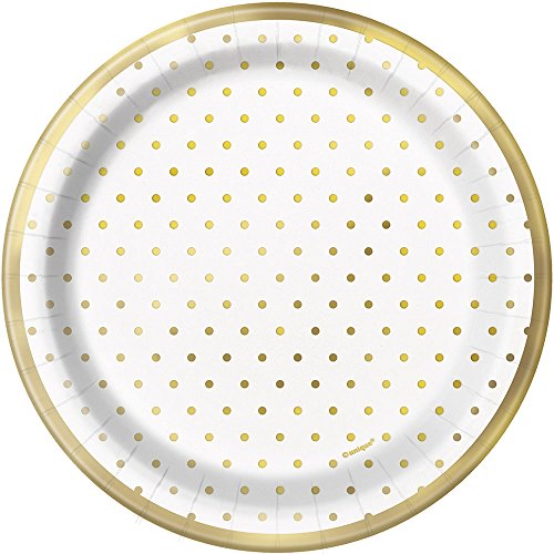 Unique Industries Unique Elegant Gold Foil Dots Party Round Dessert Paper Plates - Foil Board 8 Ct, 7" (72574)