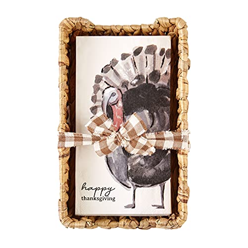 Mud Pie Thanksgiving Guest Towel Set, Turkey, napkin 7.75" x 4" | basket 9" x 5.5", Water Hyacinth