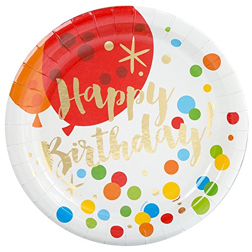 Unique Industries Foil Glitzy Rainbow Happy Birthday Dinner Plates, 8ct