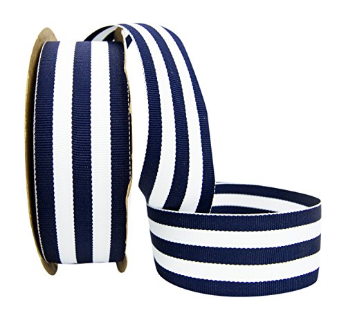 Ribbon Bazaar Grosgrain Mono Stripes 3/8 inch Navy 20 Yards 100% Polyester Ribbon