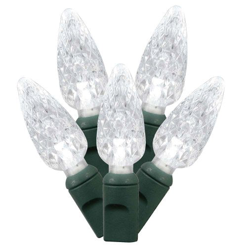 Vickerman 50 Light Pure White C6 LED Light Set on Green Wire in a Poly Bag