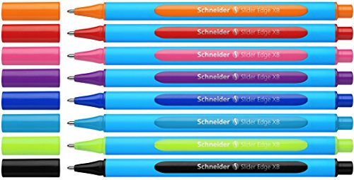 Rediform Schneider Slider Edge XB Ballpoint, 8 Pieces in Easel Stand, Assorted Colors (152279)