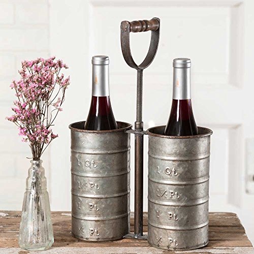 CTW Wine Bottle Caddy Vintage Industrial Farmhouse Chic, grey