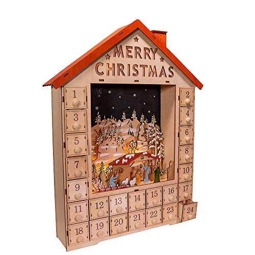 Kurt Adler 19" JEL0937 Battery Operated Lit Advent Calendar House with Nativity