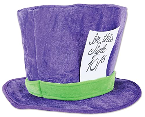 Beistle Soft Plush Fabric Mad Hatter Costume Accessories Unisex Hat Headwear, Purple/Green