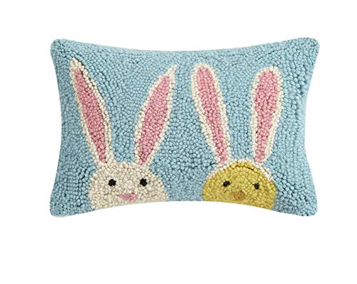 Peking Handicraft 30JES819C12OB Bunny Duo Wool and Cotton Pillow, 8 X 12 inch, Multicolor