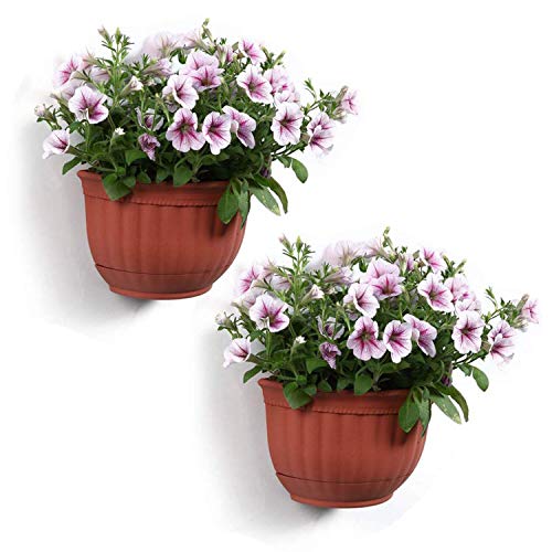 T4U Resin Wall Planter Brick Red Set of 2, Wall Mounted Garden Plant Flower Pot Basket Container Indoor Outdoor Use for Orchid Herb Aloe Succulent Cactus Home Office Porch Wall Decoration Gift