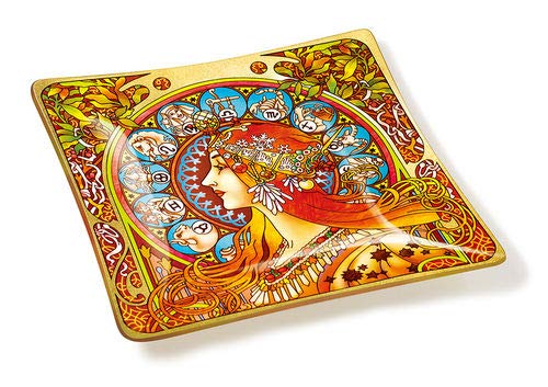 Amia Art Nouveau Zodiac Handcrafted Glass, Tray, Multicolored