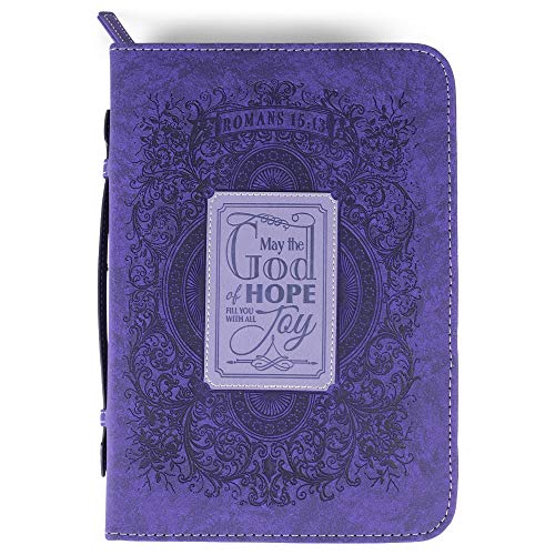 Divinity Hope Fill with Joy Purple Paisley 10 x 7 Vegan Leather Zippered Bible Cover with Handle, Large