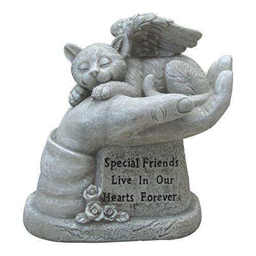 Comfy Hour Loving Memory Collection Resin Memorial Cat Angel in Hand Pet Statue, Handmade Beige, Faithful Memory of Cat&
