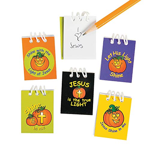 Fun Express Christian Pumpkin Mini Notepads for Halloween - 48 Pieces - Religious Halloween Party Decor