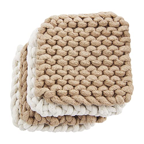 Mud Pie Neutral Crochet Coaster Set, 4-inch