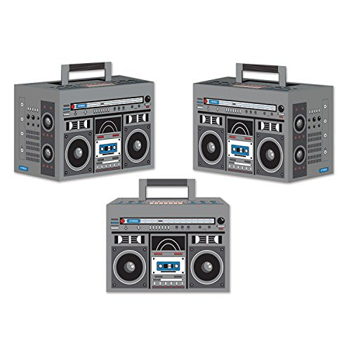 Beistle Novelty Boom Box Favors 3 Piece ‚Äì 80‚Äôs Theme Retro Decorations ‚Äì 1980‚Äôs Hip Hop Party Supplies Table Centerpieces, 4" x 5.75", Gray/Black/Red/Blue/White