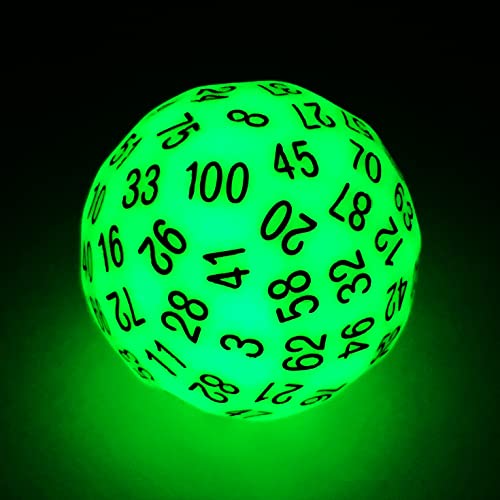 Bescon Dice Super Jade Glow in Dark Polyhedral Dice 100 Sides, Luminous D100 die, 100 Sided Cube, Glowing D100 Game Dice