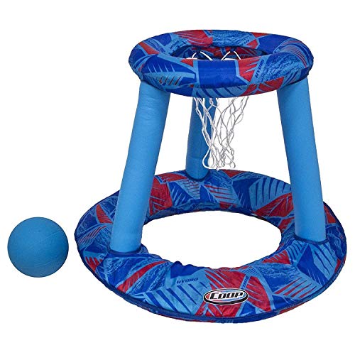 Spin Master SwimWays Coop Inflatable Floating Water Pool Basketball Hoop Game w/ Spring Loaded, Twist and Fold Design, Storage Bag, and Basketball Included, Blue