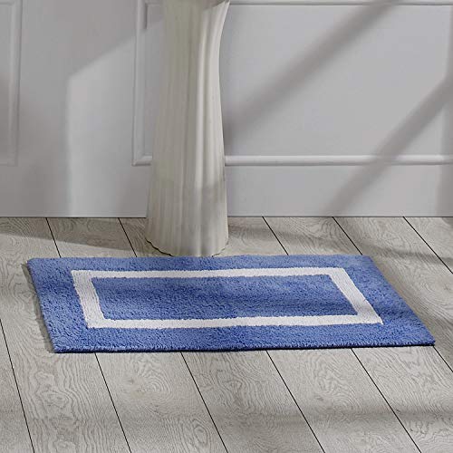 Better Trends Hotel Collection is Super Absorbent Reversible Double Sided Thick Bath Mat Rug Machine Washable 100% Cotton in Race Track Pattern, 21" x 34" Rectangle, Blue & White