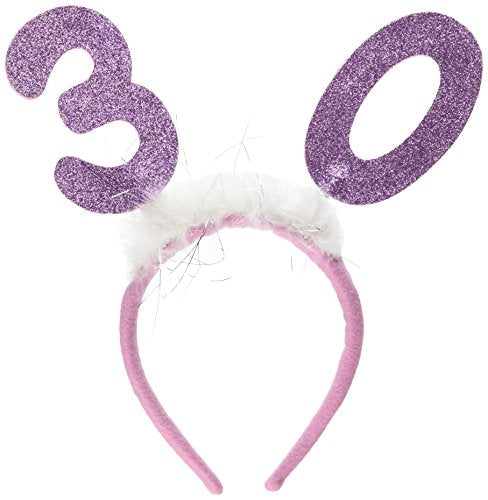 Beistle Glittery 30th Marabou Head Bopper, 30, Pink/White