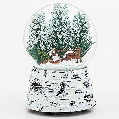 Roman Horse Sleigh Snow 5.5 Inch Resin Musical Glitterdome Water Globe Plays Over the River