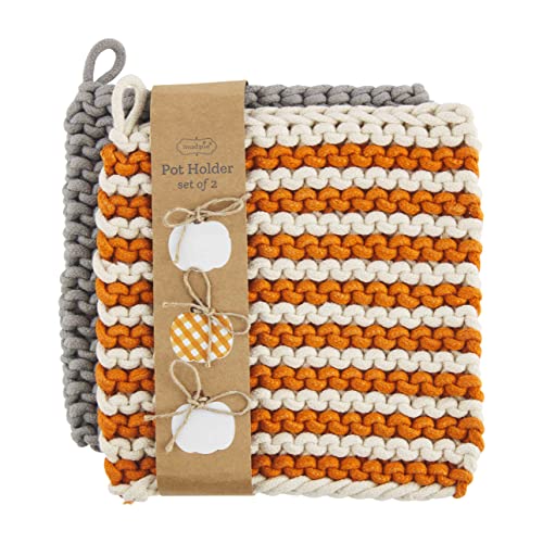 Mud Pie Crochet Pot Holder Set, Orange, 8-inch