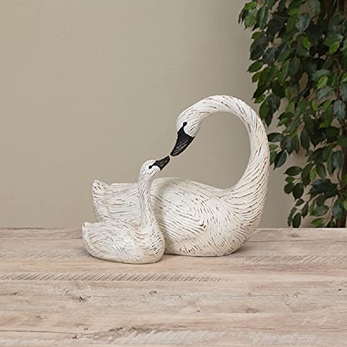 Gerson International Mother & Baby Swan Figurine, Resin, 13.7-inch Length