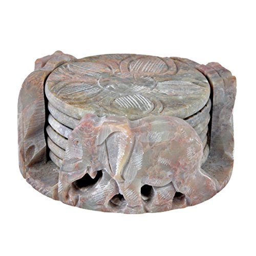 Hashcart Drink Coasters with Holder (Sets of 6) - Marble Style with Hand - Carved Design Absorbent Coaster for Tabletop Protection, Suitable for Kinds of Cups, Non Slip, Heat Resistant