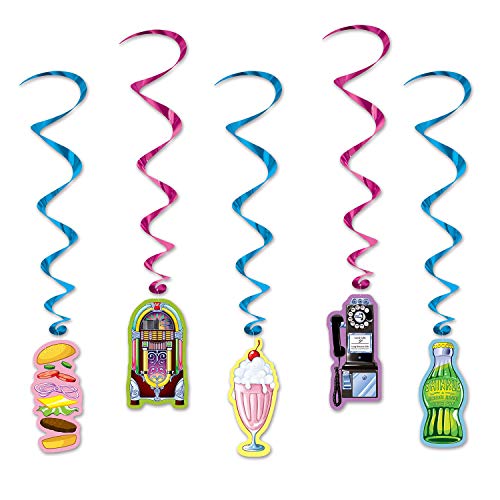Beistle 54468 Soda Shop Hanging Swirls (5 Pcs) -1 Pack, 34 by 3-Feet, Multicolor