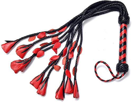 Universe Archery Bare Sutra Red Roses Flogger | Handmade Genuine Leather Whip | Horse & Bull Sturdy Training Whip | Heavy Duty Cow Hide Leather Plait Handle with Wrist Wrap | Animals Cattle Flogger (3 ft, Red & Black)