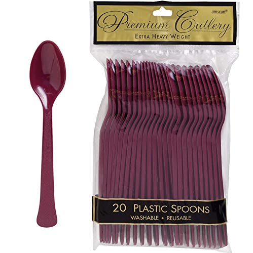 Amscan Premium Heavy Weight Plastic Spoons | Berry Red | Pack of 20