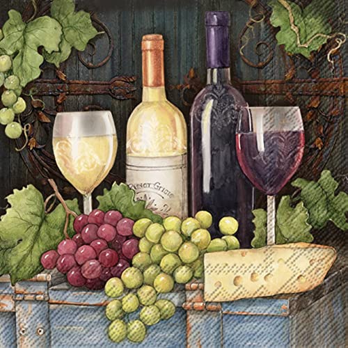 Boston International IHR Ideal Home Range - Paper Napkins RED AND WHITE WINE 20-Count 3-Ply Lunch Napkins 6.5 x 6.5 inches