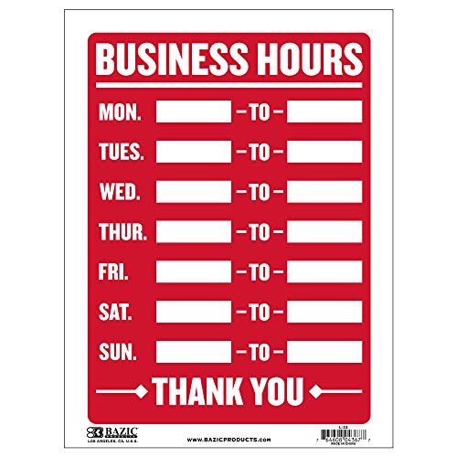 BAZIC 12" X 16" Business Hours Sign, Open Closed Signs for Business Store Office Door Window Restaurants Bars Retail Salon Shops, 1-Pack