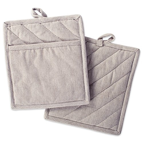 DII Design 100% Cotton Solid Chambray Kitchen Set, Potholders, Natural, 2 Piece