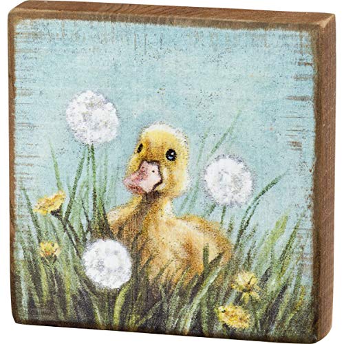 Primitives by Kathy, 105423, Duckling Wooden Block Sign, Easter, 4.50-inch Square
