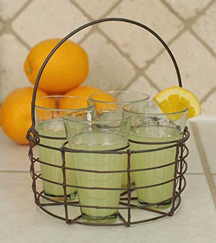 CTW Round Wire Caddy with Four Glasses with Green/Rust Finish