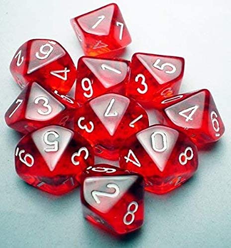Chessex: d10 Translucent 10 Dice Set: Red and White - Revised