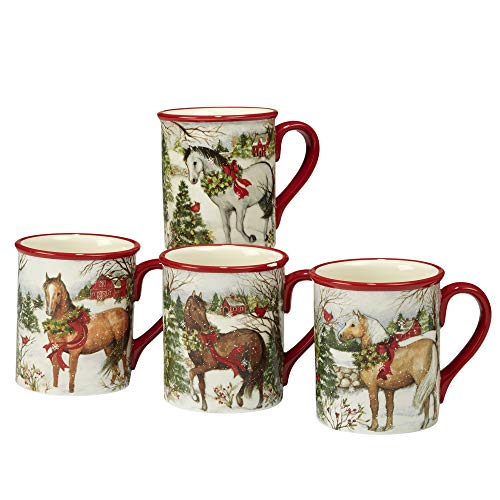 Certified International 22803SET4 Christmas on The Farm 18 oz. Mug, Set of 4 Assorted Designs, One Size, Multicolor