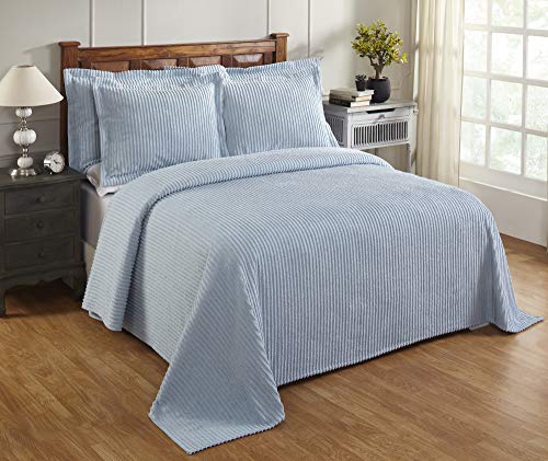 Better Trends Jullian Collection is Super Soft and Light Weight in Bold Stripes Design 100% Cotton Tufted Unique Luxurious Machine Washable Tumble Dry, Full/Double Bedspread, Blue