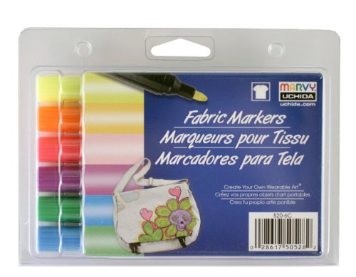 Uchida 520-6C Marvy Bold Point Tip Fluorescent Color Fabric Marker Set