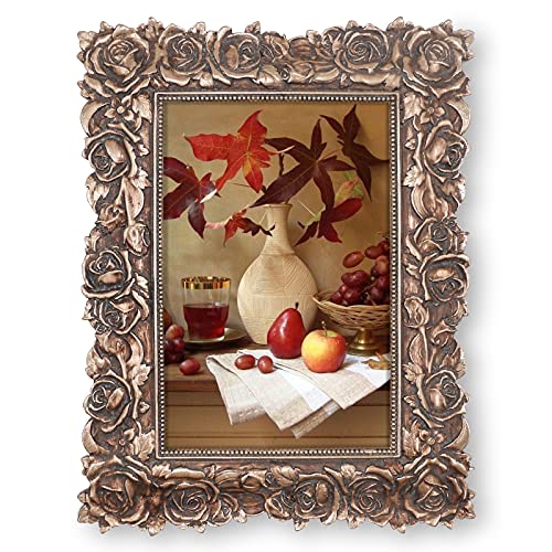 SIMON'S SHOP 4x6 Picture Frames Wall and Tabletop Photo Frame with Rose Flower and Buds Carvings, Vintage Home Decor (Copper)