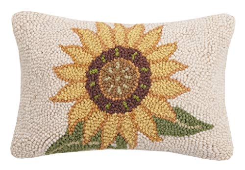 Peking Handicraft Autumn Festive Sunflower Hooked Wool Pillow  8 x 12