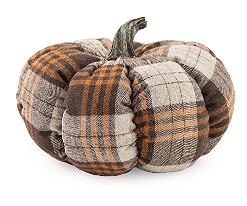 Boston International Decorative Tabletop Fabric Pumpkin, 8.5 x 6-Inches, Brown Plaid