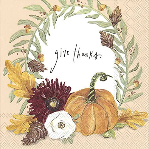 Boston International IHR 3-Ply Cocktail Beverage Paper Napkins, 5 x 5-Inches, Fall Foliage Thanks