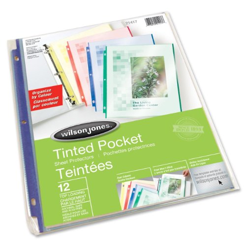ACCO (Office) Wilson Jones Tinted Pocket Sheet Protectors, Letter Size, 12 Sleeves per Pack, Multi-Color (W21417A)