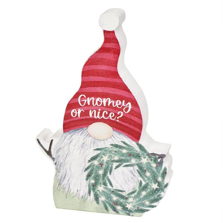 Blossom Bucket Gnomey Or Nice Die-Cut Gnome Holding Christmas Wreath Figurine