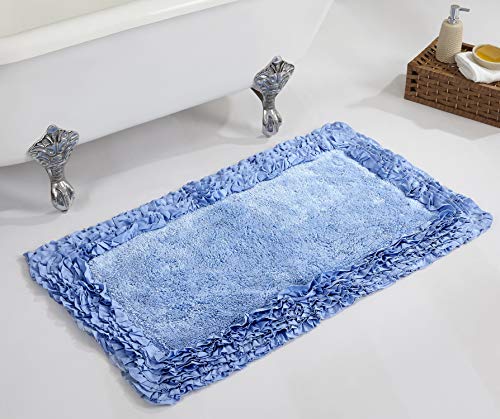 Better Trends Shaggy Border Collection is Ultra Soft, Plush and Absorbent Tufted Bath Mat Rug 100% Cotton in Vibrant Colors, 24" x 40" Rectangle, Blue