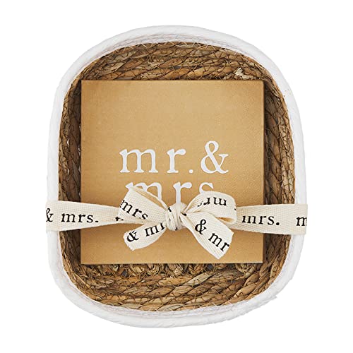 Mud Pie Wedding Mr. and Mrs. Napkin and Basket Set,5" x 5", Cocktail