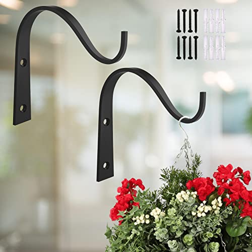 ecofynd 2 Pack Metal Wall Hook Hanging Plant Bracket | Decorative Straight Plant Hanger for Bird Feeders, Planters, Lanterns, Macrame, Wind Chimes Indoor Outdoor, Black