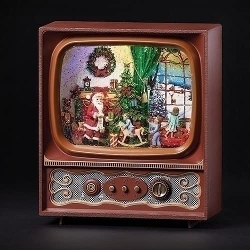 Roman 134892 LED Musical Swirl TV Santa with Kids Figurine, 9.7-inch Height