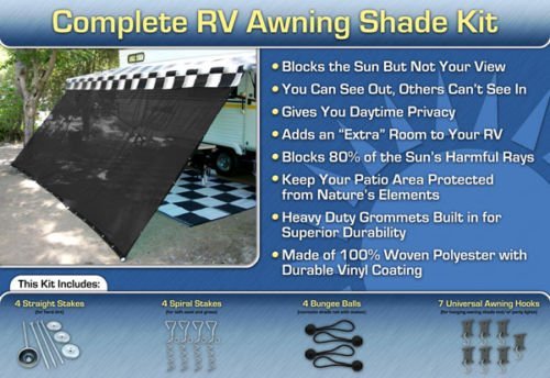 EZ Travel Distribution EZ Travel Collection RV Awning Shade Kit RV Shade Complete Kit 8x18 (Black)