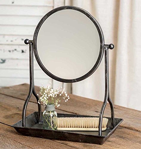 CTW Country Rustic Theme Home Decor Bathroom Vanity Tray with Round Mirror